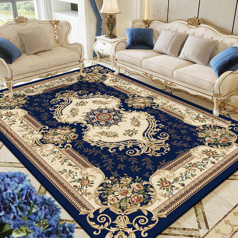 Traditional Area Rug Floral Design Rug Polyester Anti-Slip Backing Carpet for Home Decor