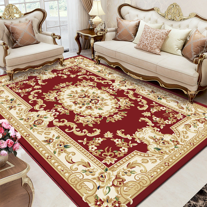 Traditional Area Rug Floral Design Rug Polyester Anti-Slip Backing Carpet for Home Decor