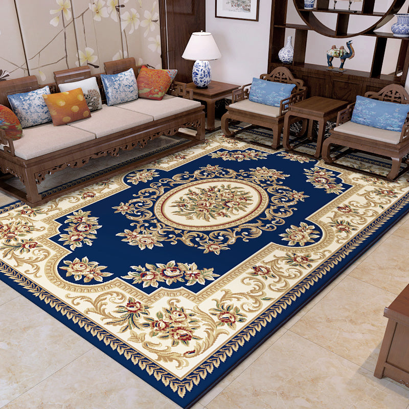 Traditional Area Rug Floral Design Rug Polyester Anti-Slip Backing Carpet for Home Decor