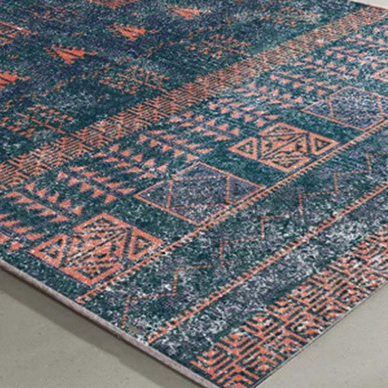 Blue Living Room Crapet Morocco Tribal Pattern Area Rug Polyester Non-Slip Backing Rug