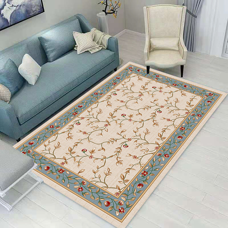 White Medallion Carpet Polyester Vintage Indoor Carpet Anti-Split Backing Rug for Living Room