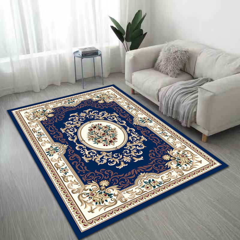 White Medallion Carpet Polyester Vintage Indoor Carpet Anti-Split Backing Rug for Living Room