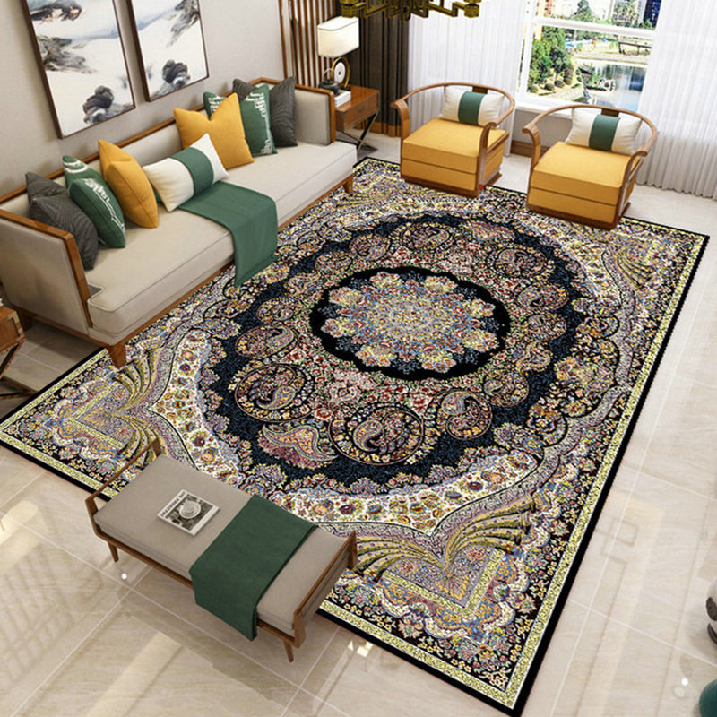 Morocco Living Room Area Carpet Tribal Pattern Polyester Area Rug Grey Non-Slip Washable Rug