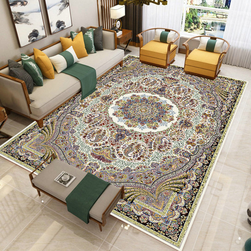 Morocco Living Room Area Carpet Tribal Pattern Polyester Area Rug Grey Non-Slip Washable Rug