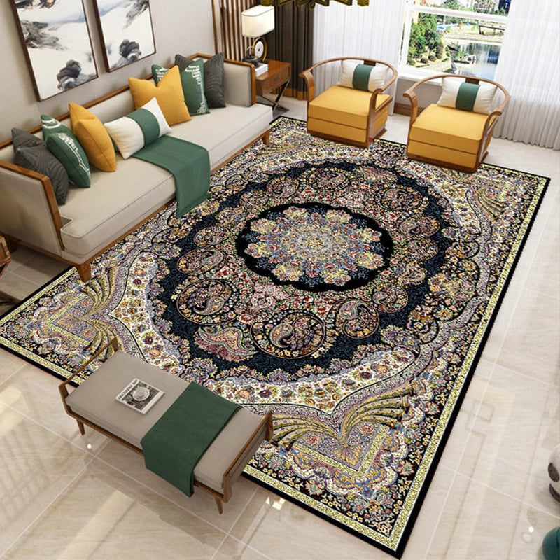 Morocco Living Room Area Carpet Tribal Pattern Polyester Area Rug Grey Non-Slip Washable Rug