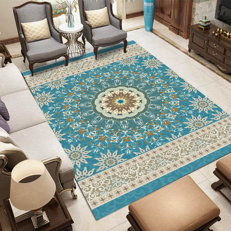 Moroccan Tribal Print Rug Multicolor Indoor Carpet Polyester Anti-Slip Backing Rug for Home Decor