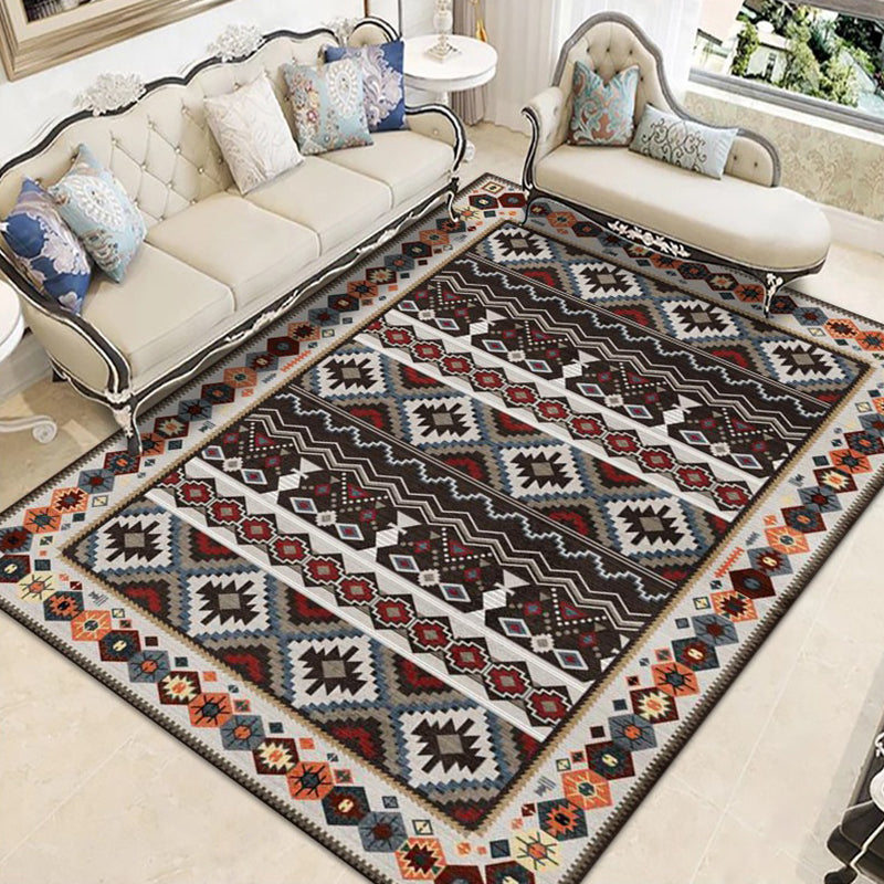 Brown Morocco Area Rug Polyester Tribal Pattern Rug Anti-Slip Washable Area Carpet for Living Room