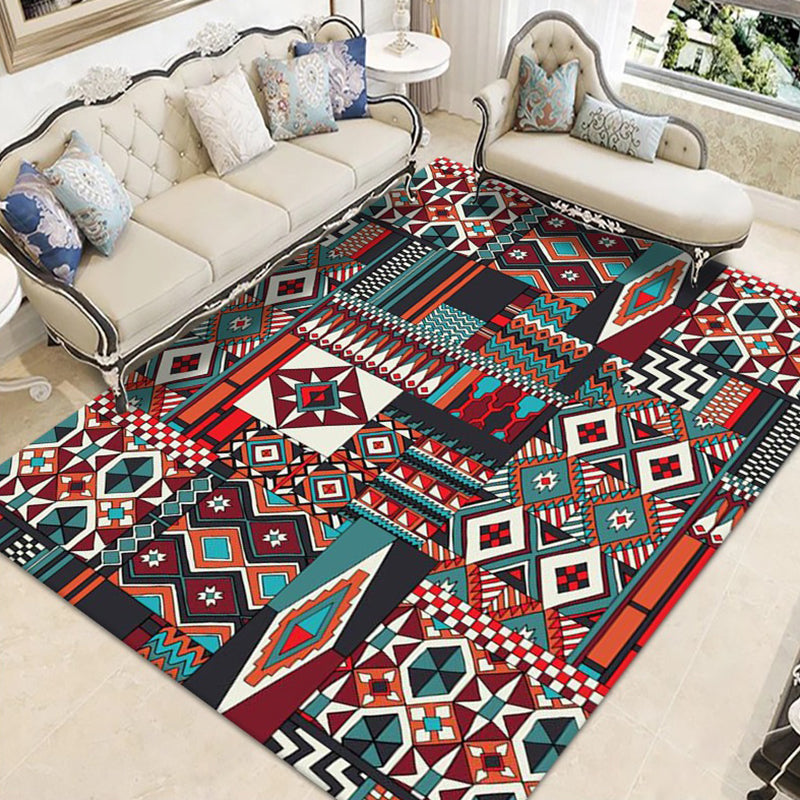 Brown Morocco Area Rug Polyester Tribal Pattern Rug Anti-Slip Washable Area Carpet for Living Room