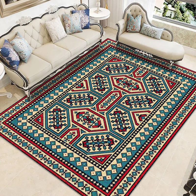 Brown Morocco Area Rug Polyester Tribal Pattern Rug Anti-Slip Washable Area Carpet for Living Room