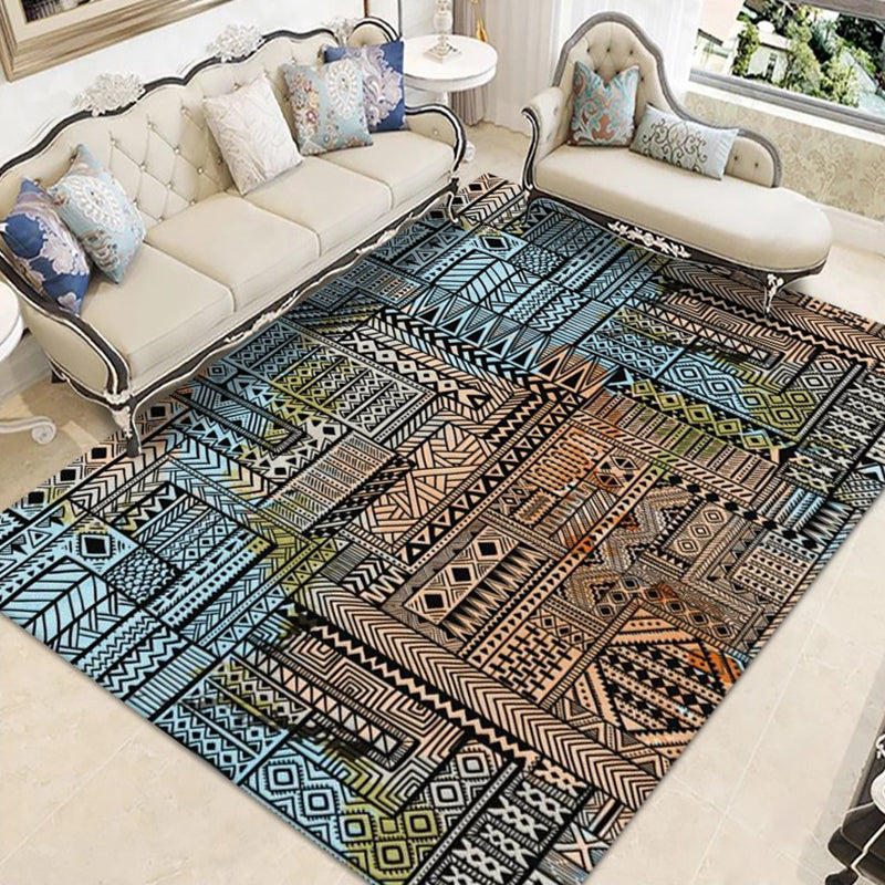 Brown Morocco Area Rug Polyester Tribal Pattern Rug Anti-Slip Washable Area Carpet for Living Room