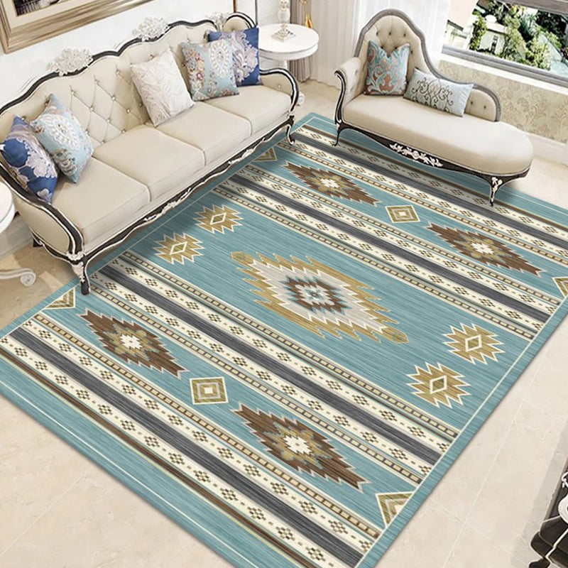 Brown Morocco Area Rug Polyester Tribal Pattern Rug Anti-Slip Washable Area Carpet for Living Room