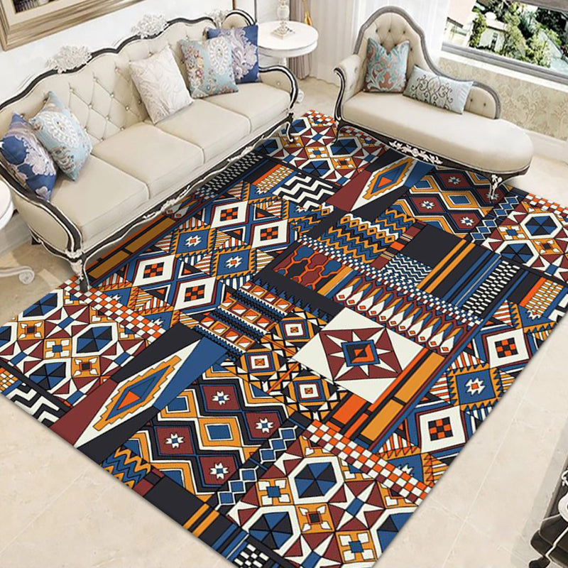 Brown Morocco Area Rug Polyester Tribal Pattern Rug Anti-Slip Washable Area Carpet for Living Room