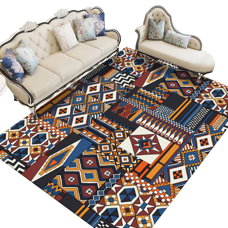 Brown Morocco Area Rug Polyester Tribal Pattern Rug Anti-Slip Washable Area Carpet for Living Room