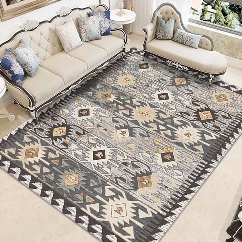 Brown Morocco Area Rug Polyester Tribal Pattern Rug Anti-Slip Washable Area Carpet for Living Room