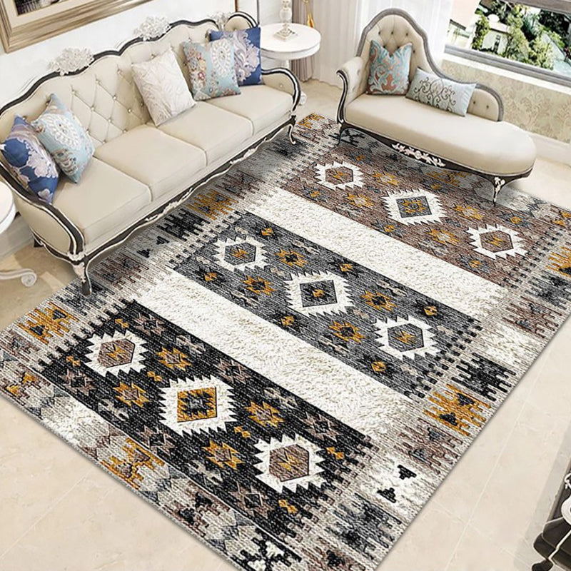 Brown Morocco Area Rug Polyester Tribal Pattern Rug Anti-Slip Washable Area Carpet for Living Room