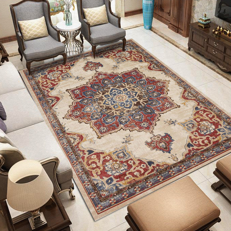 Moroccan Medallion Print Carpet Nostalgia	Carpet Polyester Stain Resistant Carpet for Home Decor