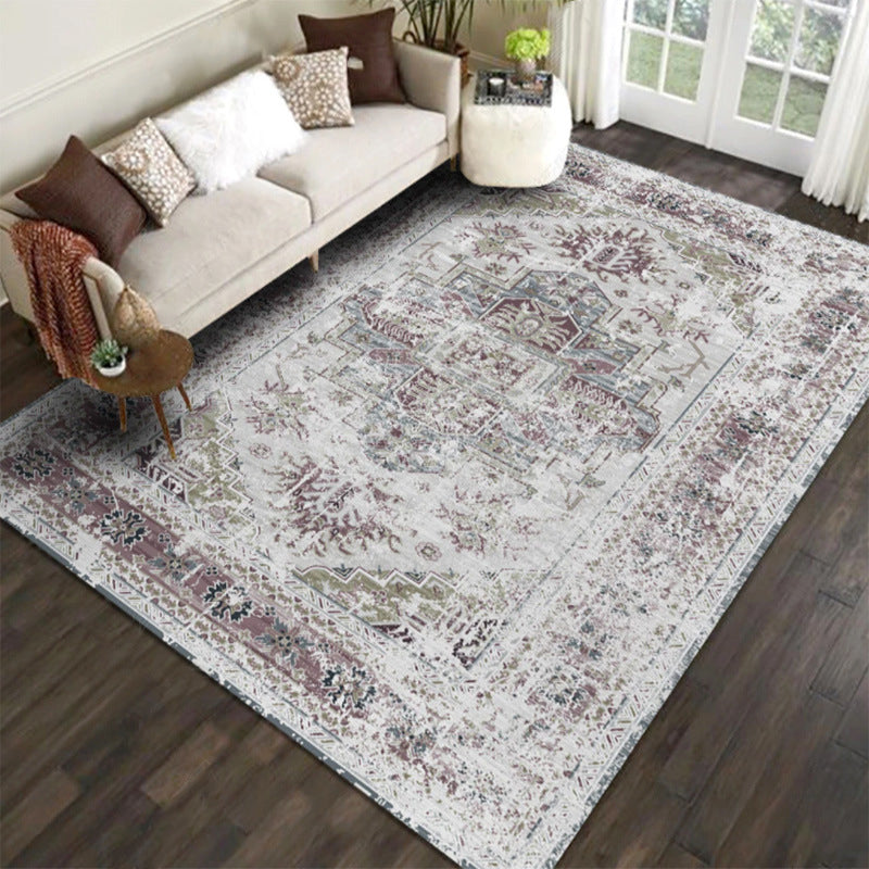 Gray Medallion Indoor Rug Polyester Vintage Area Carpet Washable Carpet for Indoor Room