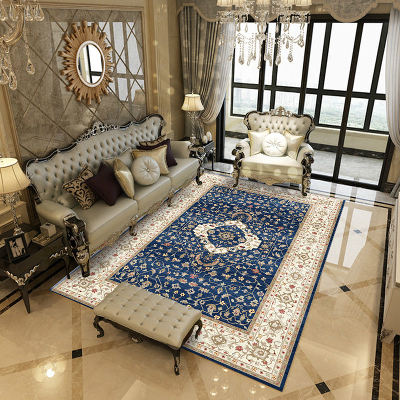 Nostalgia Medallion Print Rug Classical Polyester Carpet Non-Slip Backing Area Rug for Living Room