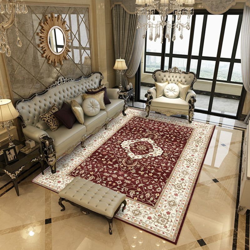 Nostalgia Medallion Print Rug Classical Polyester Carpet Non-Slip Backing Area Rug for Living Room