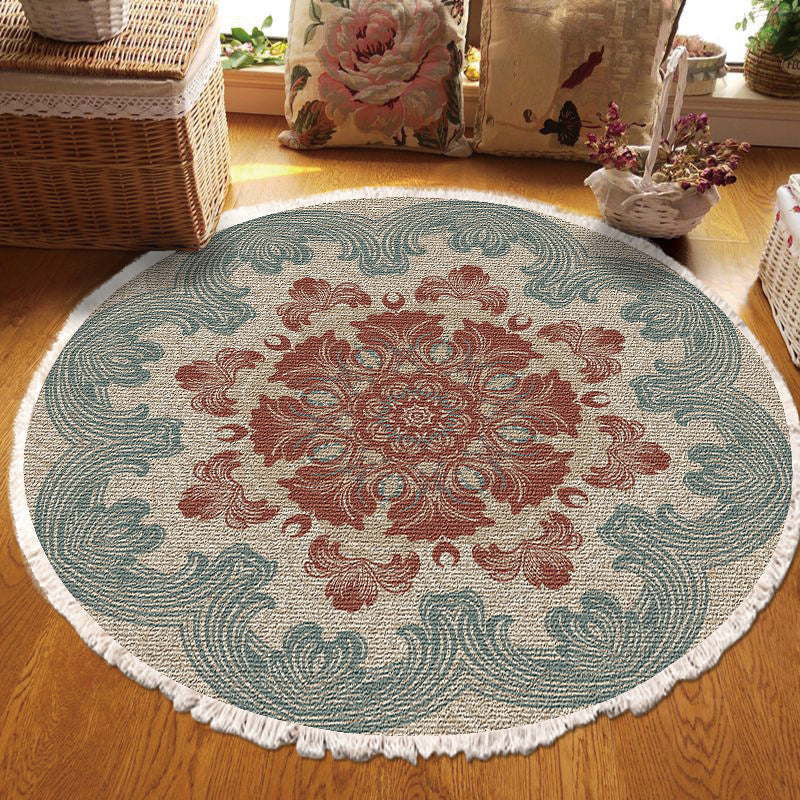 Round Traditional Rug Multicolored Carpet Polyester Non-Slip Backing Carpet for Living Room