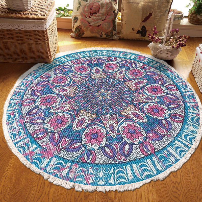 Round Traditional Rug Multicolored Carpet Polyester Non-Slip Backing Carpet for Living Room