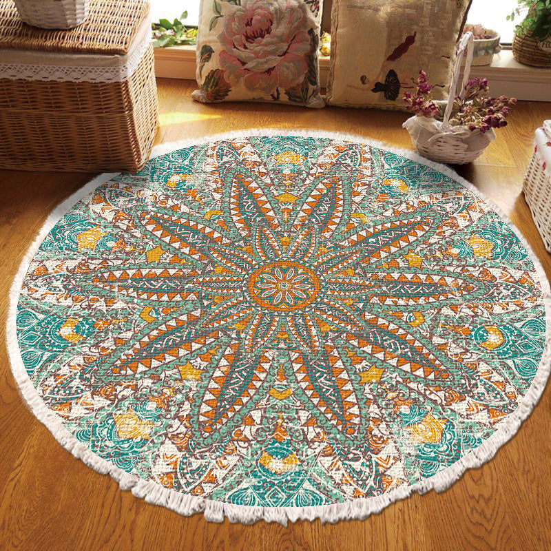 Round Traditional Rug Multicolored Carpet Polyester Non-Slip Backing Carpet for Living Room