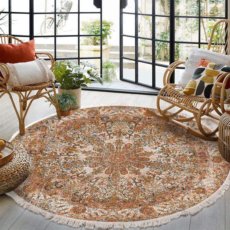 Round Traditional Rug Multicolored Carpet Polyester Non-Slip Backing Carpet for Living Room