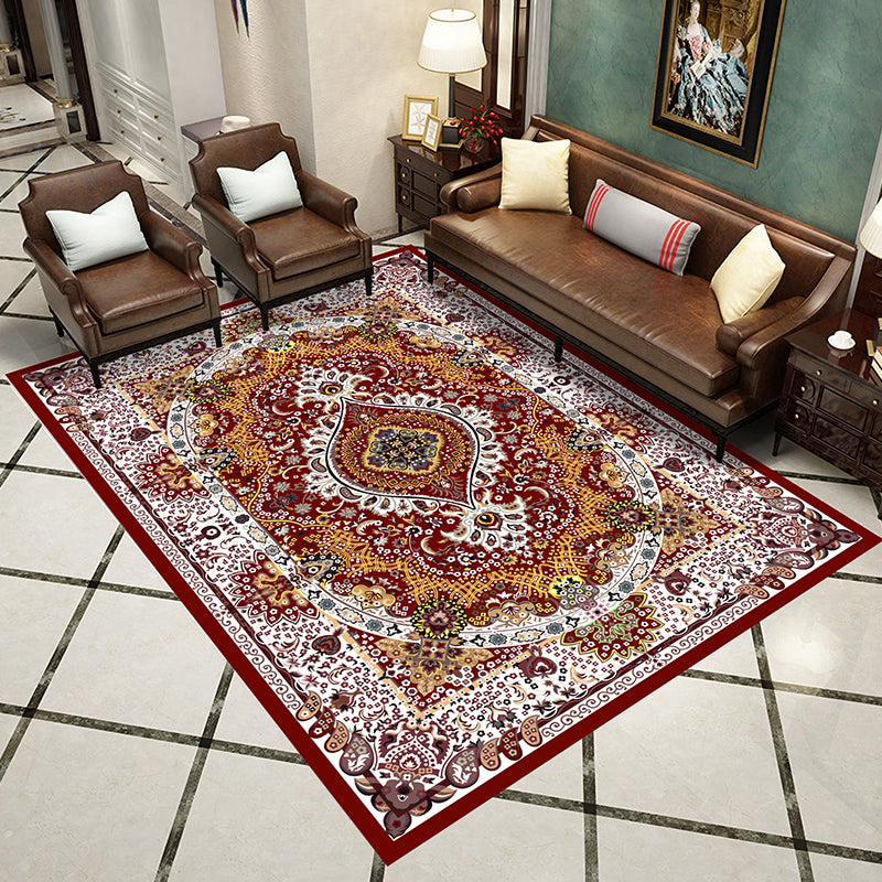 Brown Morocco Area Rug Polyester Tribal Pattern Area Carpet Anti-Slip Rug for Home Decoration