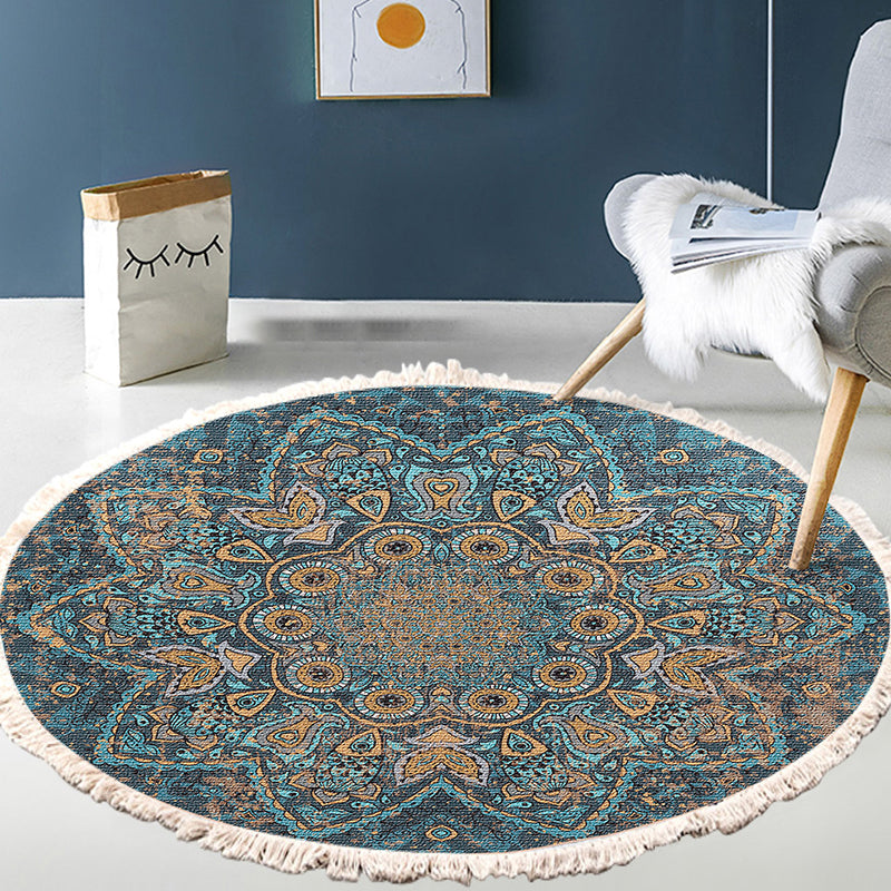 Multicolored Living Room Round Rug Nostalgia Area Rug Polyester Carpet with Non-Slip Backing