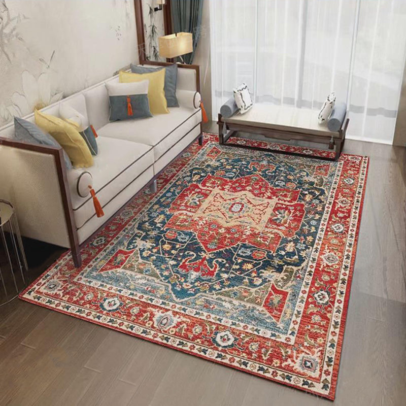 Brown Americana Pattern Carpet Polyester Bohemian Area Rug Non-Slip Backing Rug for Home Decor