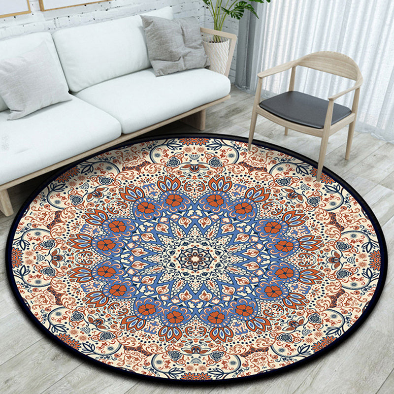 Mid-Century Modern Rug Classic Flower Print Carpet Polyester Non-Slip Backing Rug for Home Decor