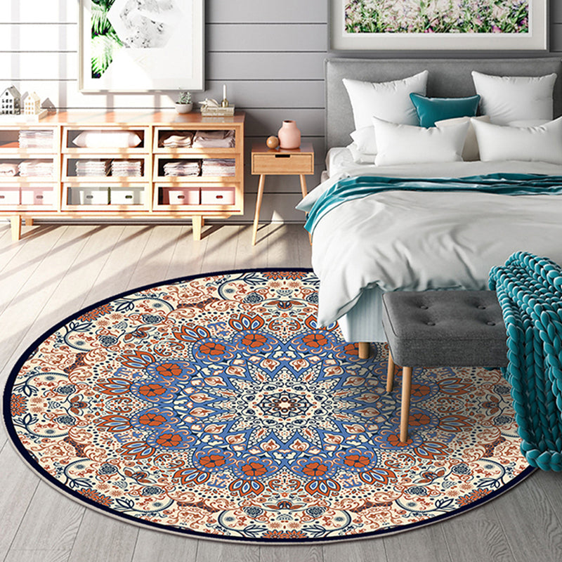 Mid-Century Modern Rug Classic Flower Print Carpet Polyester Non-Slip Backing Rug for Home Decor