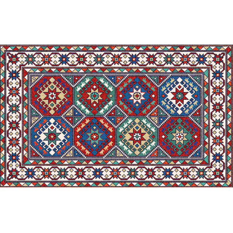 Red Living Room Area Carpet Bohemian Americana Pattern Rug Polyester Non-Slip Area Rug