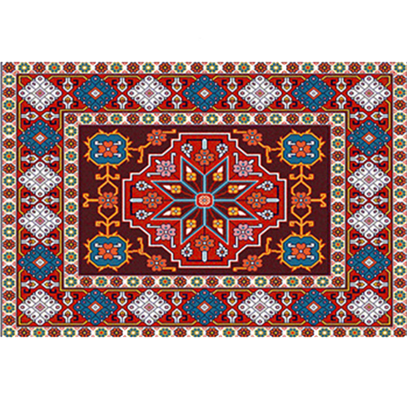 Red Living Room Area Carpet Bohemian Americana Pattern Rug Polyester Non-Slip Area Rug