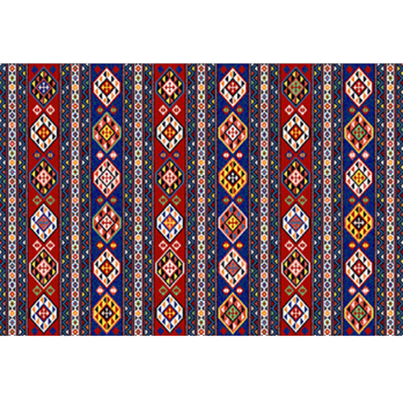 Red Living Room Area Carpet Bohemian Americana Pattern Rug Polyester Non-Slip Area Rug