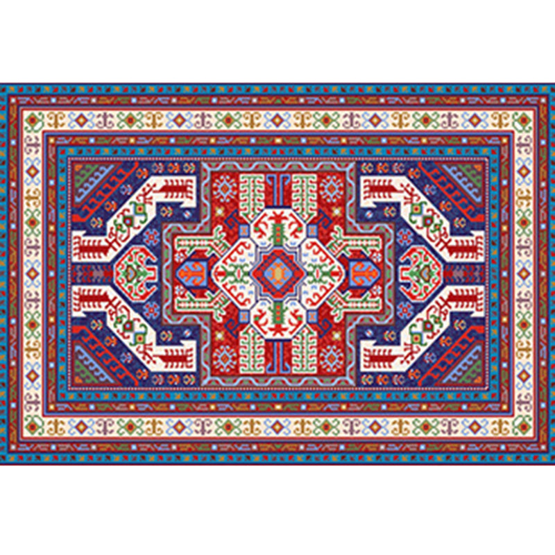 Red Living Room Area Carpet Bohemian Americana Pattern Rug Polyester Non-Slip Area Rug