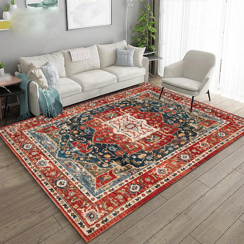 Mid-Century Medallion Print Area Carpet Polyester Carpet Non-Slip Backing Area Rug for Living Room