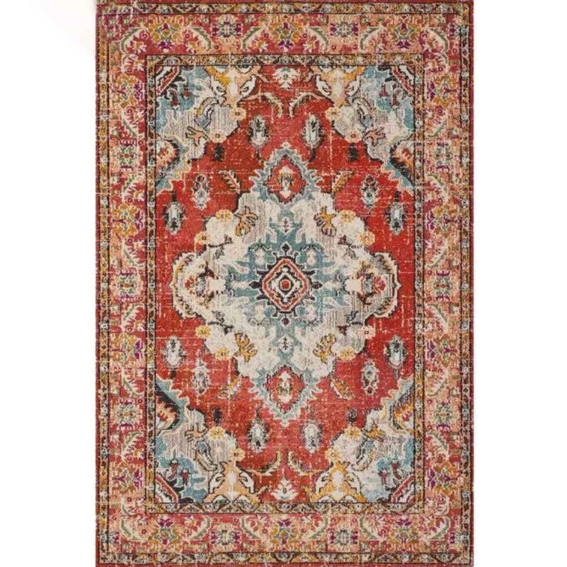 Mid-Century Medallion Print Area Carpet Polyester Carpet Non-Slip Backing Area Rug for Living Room