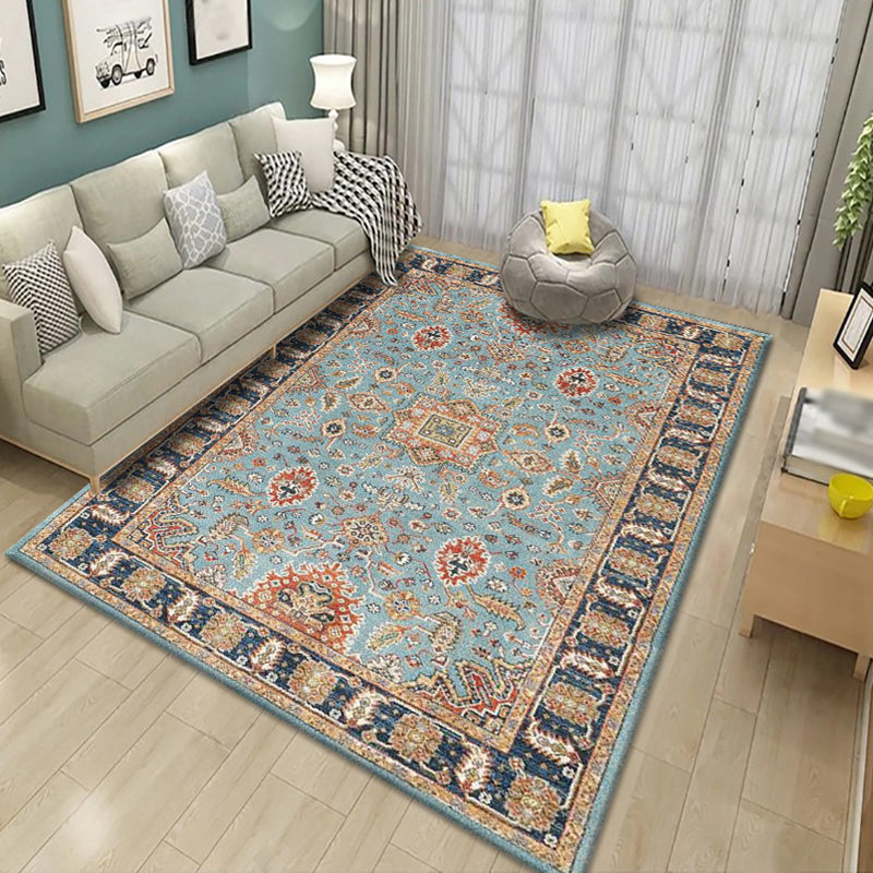 Mid-Century Living Room Carpet Nostalgia Floral Print Rug Polyester Anti-Slip Backing Carpet