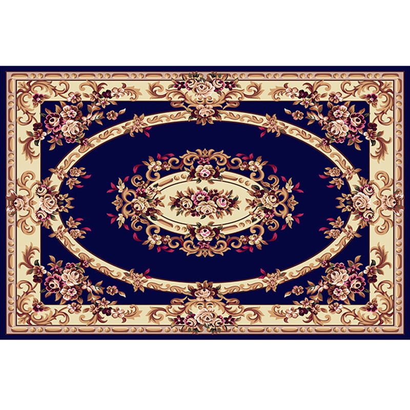 Navy Medallion Indoor Rug Polyester Classic Area Carpet Non-Split Backing Rug for Indoor Room