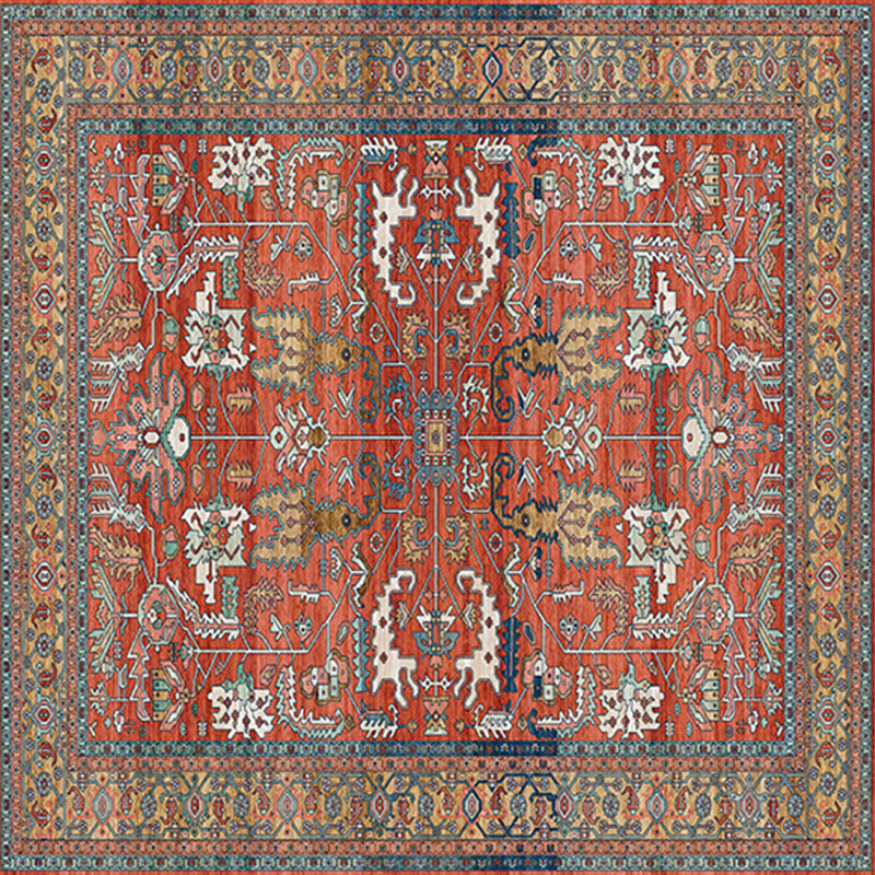 Quadratische ethnische Print Teppich mehrfarbig Retro Teppich Polyester Fleckenfeindresistent Teppich für Wohnzimmer