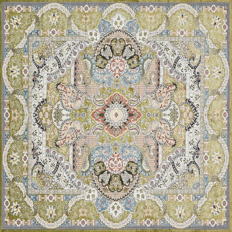 Alfombra de estampado étnico cuadrado alfombra resistente a manchas de poliéster retro de alfombra multicolor para sala de estar