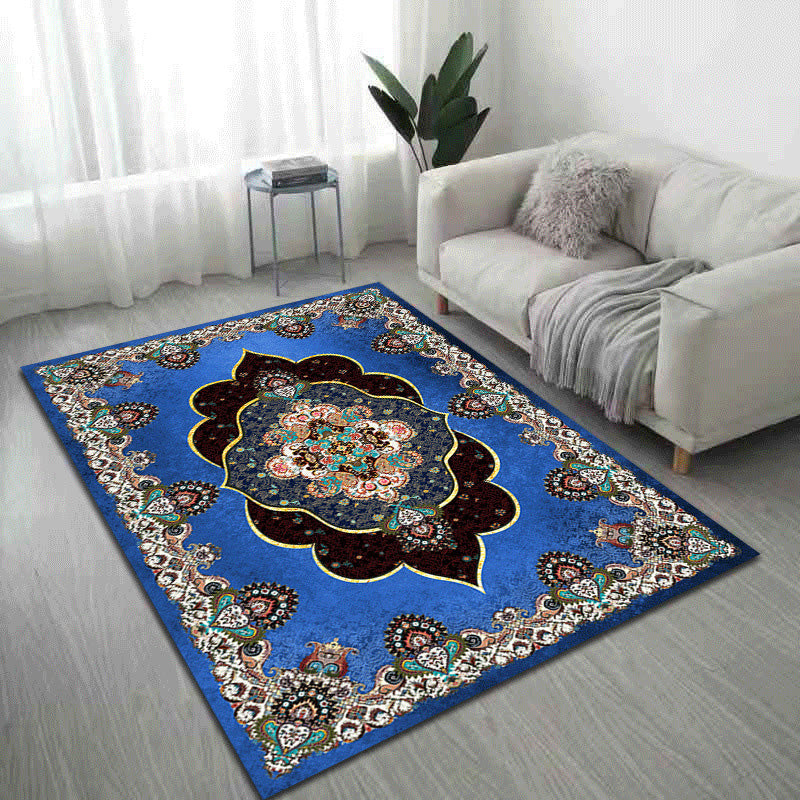 Blue Traditional Area Carpet Polyester Antique Pattern Area Rug Non-Slip Rug for Home Decor