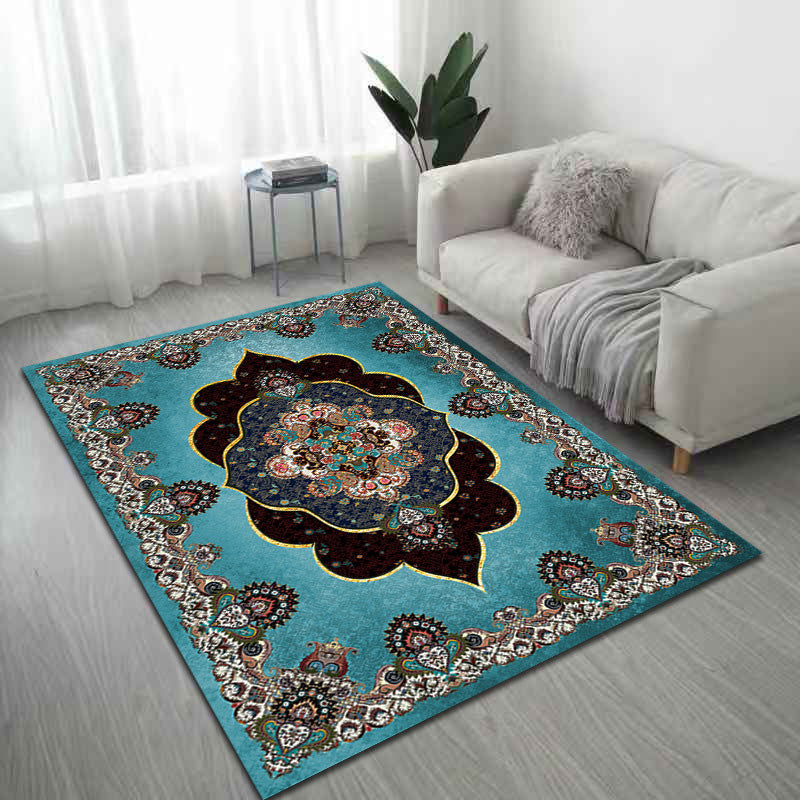 Blue Traditional Area Carpet Polyester Antique Pattern Area Rug Non-Slip Rug for Home Decor