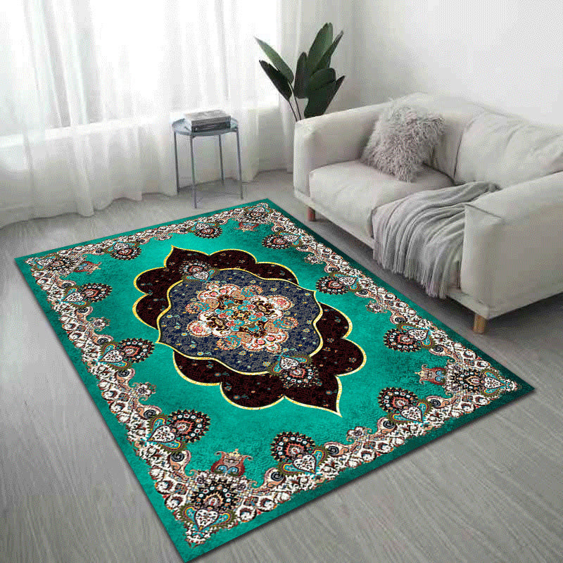 Blue Traditional Area Carpet Polyester Antique Pattern Area Rug Non-Slip Rug for Home Decor