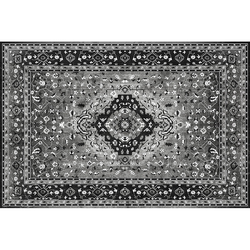 Mid-Century Indoor Rug Antique Floral Print Rug Polyester Anti-Slip Backing Carpet for Home Decor