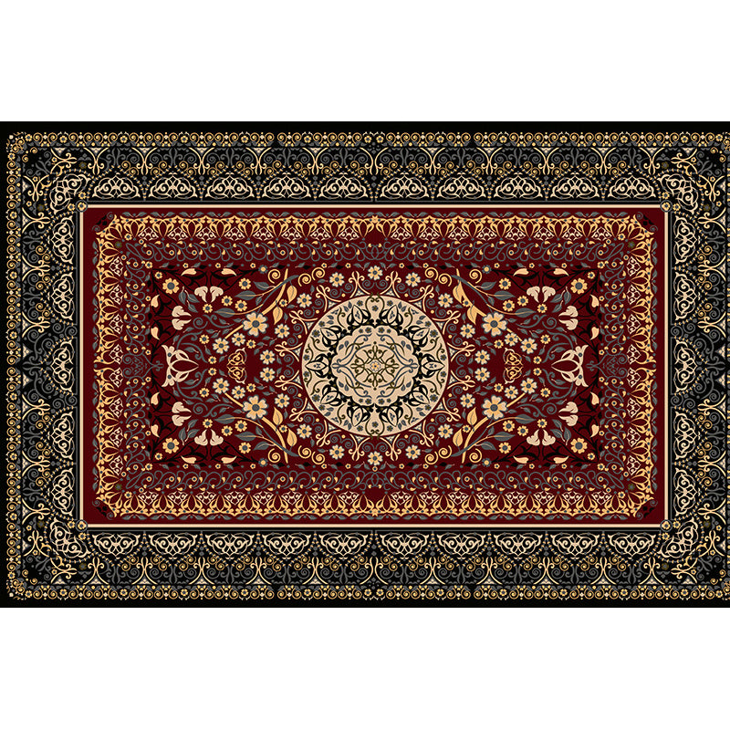 Mid-Century Indoor Rug Antique Floral Print Rug Polyester Anti-Slip Backing Carpet for Home Decor