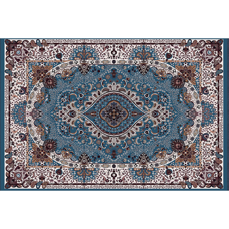 Mid-Century Indoor Rug Antique Floral Print Rug Polyester Anti-Slip Backing Carpet for Home Decor