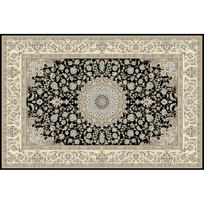 Nostalgia Indoor Rug Floral Print Mid-Century Rug Polyester Non-Slip Backing Carpet for Living Room