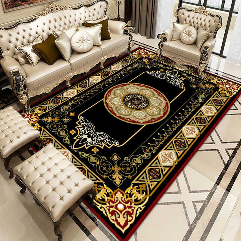 Stylish Traditional Area Rug Brown Antique Pattern Rug Polyester Anti-Slip Area Carpet for Bedroom